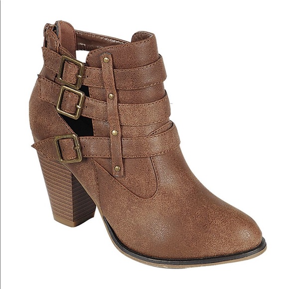 tan chunky heel booties